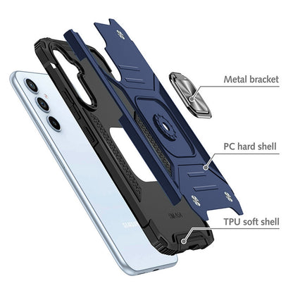For Samsung Galaxy S25 FE, S25 Fan Edition Armor Hybrid Magnetic Stand with Ring Holder Kickstand Shockproof Heavy-Duty Durable Rugged TPU Dual Layer Case Cover Blue