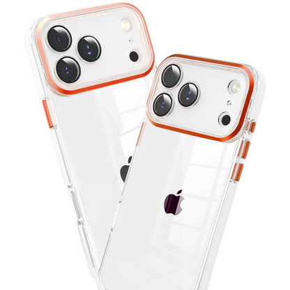 Phone Case for Apple iPhone 17 Pro Max (6.9") Transparent Clear Hybrid Metal Button Camera Guard Shockproof Gummy TPU Slim Protective Grip Cover Cosmic Orange