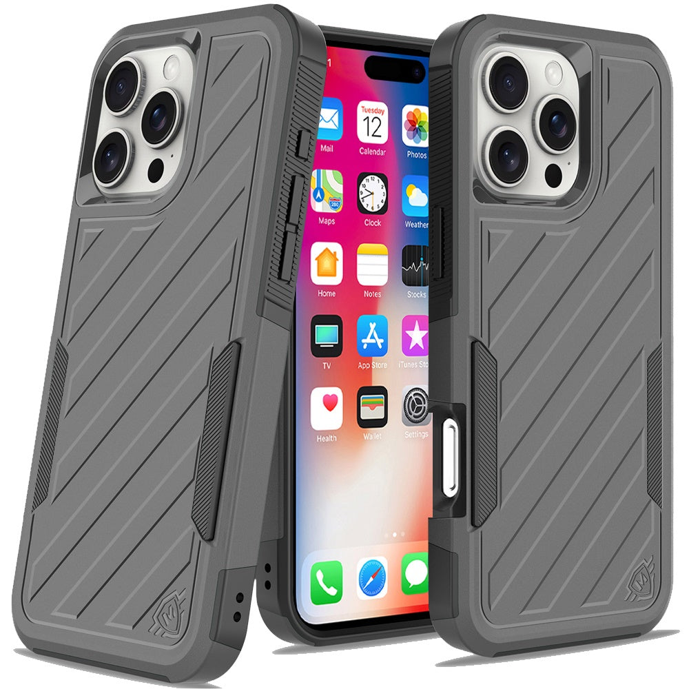 For Apple iPhone 16 Pro Max (6.9") Premium Design Hybrid lined Shockproof Rugged Textured 2in1 Hard PC & Silicone TPU Non Slip Tough Case Cover