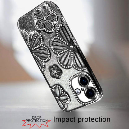 Phone Case for Apple iPhone 16 Plus Shimmer Glitter Floral Thick TPU Shockproof Durable Grip Camera Protection Anti-Scratch Stylish Design Cover