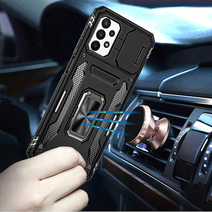 Tough Hybrid Case with Movable Camera Window & Metal Ring Stand Shockproof