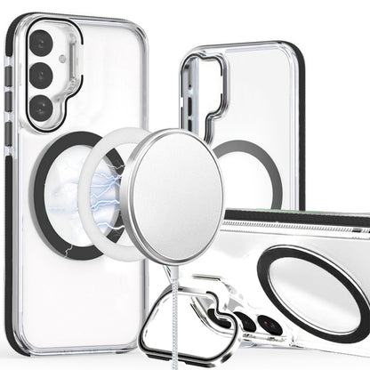 For Samsung Galaxy S26 Hybrid Clear Back Case with Invisible Camera Bracket Stand, MagSafe Magnetic Circle, Shockproof Color Frame Case Cover