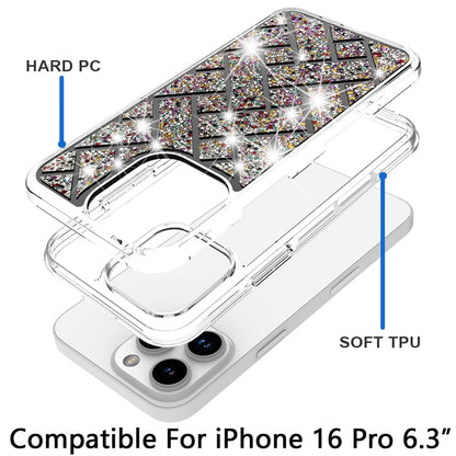 For Apple iPhone 16 Pro Bling Hybrid Shockproof Protective Design Stylish Glitter Finish Durable Grip Protection Case Cover