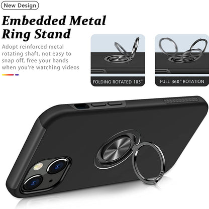 For Samsung Galaxy S26+ / S26 Plus Military Grade Hybrid Case with Flat Metal Ring 360° Rotation Kickstand, Slim Fit Back Hard PC Case Cover Black
