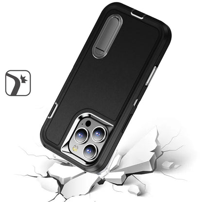 Phone Case for Apple iPhone 16 Plus 3in1 Tough Rugged Kickstand Shockproof Armor Grip Heavy Duty Drop Resistant Protective Hybrid Cover Black +Black
