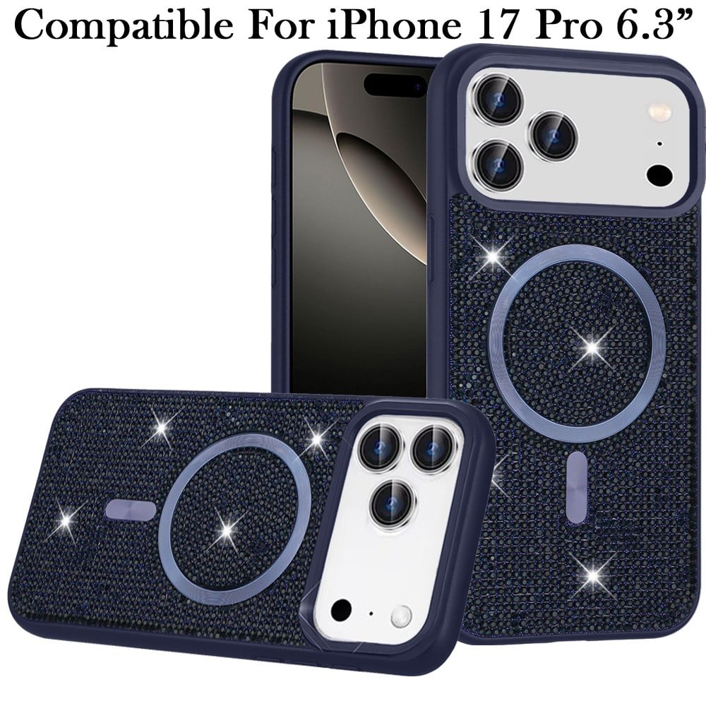 For Apple iPhone 17 Pro (6.3") Sparkly Diamond Bling Case Rhinestone Skin Hybrid with Magnetic Circle, MagSafe Compatible Case Cover