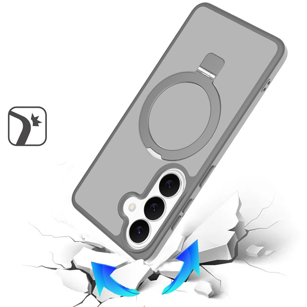 Phone Case for Samsung Galaxy S25 FE, S25 Fan Edition Magnetic Ring Stand Full Rotation Matte Shockproof Grip Anti Slip Durable Camera Protection Hybrid Cover