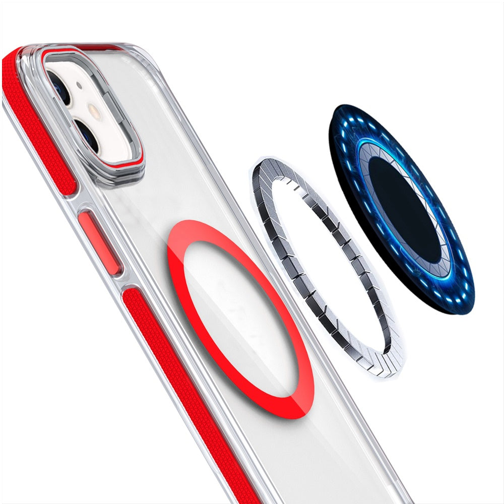 For Samsung Galaxy S21 Hybrid Clear Invisible Camera Bracket Stand [With Magsafe Magnetic Circle] Shockproof Color Frame Case Cover Red