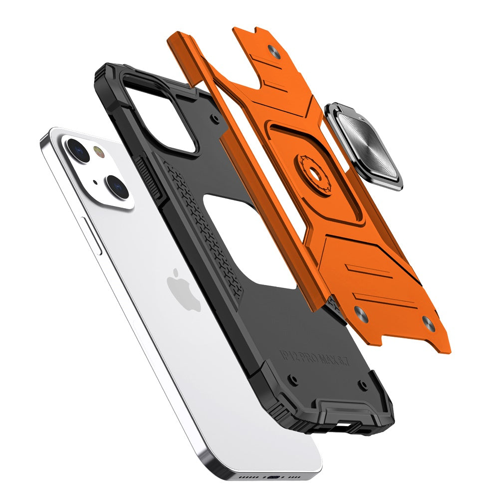 For iPhone 15 (6.1") Armor Hybrid Magnetic Stand with Ring Holder Kickstand Shockproof Heavy-Duty Durable Rugged TPU Dual Layer Case Cover Cosmic Orange