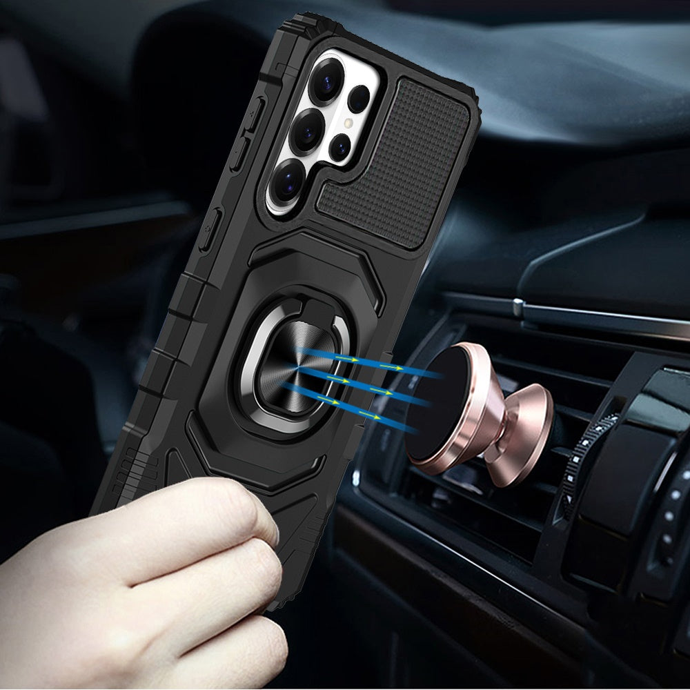 For Samsung Galaxy S26 Ultra Hybrid Dual Layer with 360° Rotate Magnetic Ring Stand Holder Kickstand TPU Rugged PC Shockproof Case Cover