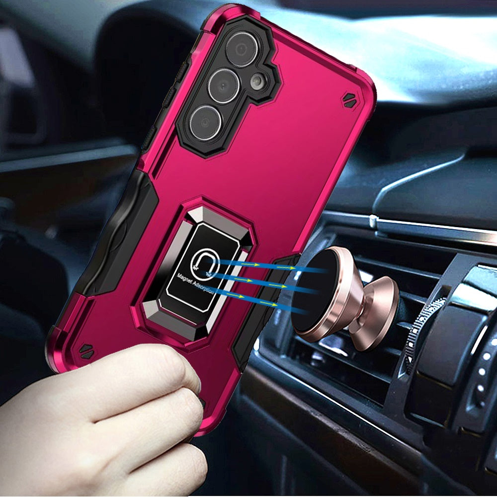 For Samsung Galaxy S25 Plus /S25+ /S24/Plus Hybrid Stand Magnetic Ring Holder Kickstand Heavy Duty Rugged Drop Silicone & Hard PC Shockproof Case Cover Hotpink