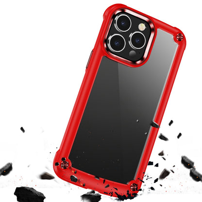 For Apple iPhone 12 Pro Max Hybrid Transparent Rubber with Metal Buttons & Camera Edges Hard TPU Corner Frame Bumper Case Cover Red