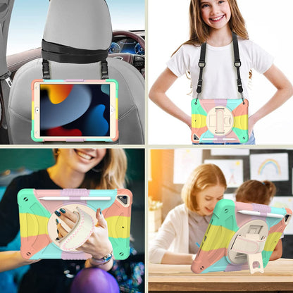 For 3-in-1 Tough Hybrid Shockproof Protector Silicone TPU with Pencil Holder, Kickstand, Hand & Shoulder Strap Colorful Rainbow Tablet Case Cover