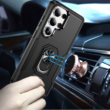 For Samsung Galaxy S26 Ultra Hybrid Rugged Tough 2in1 Drop-Proof Protection Military Grade Armor with Metal Ring Stand Case Cover