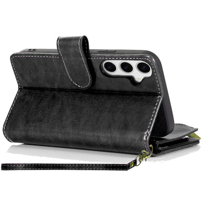 For Samsung Galaxy S25 Ultra Leather Wallet Case with Zipper, 9 Card Slots, Cash Pocket, Stand & Strap, Clutch Pouch Design Case Cover Black