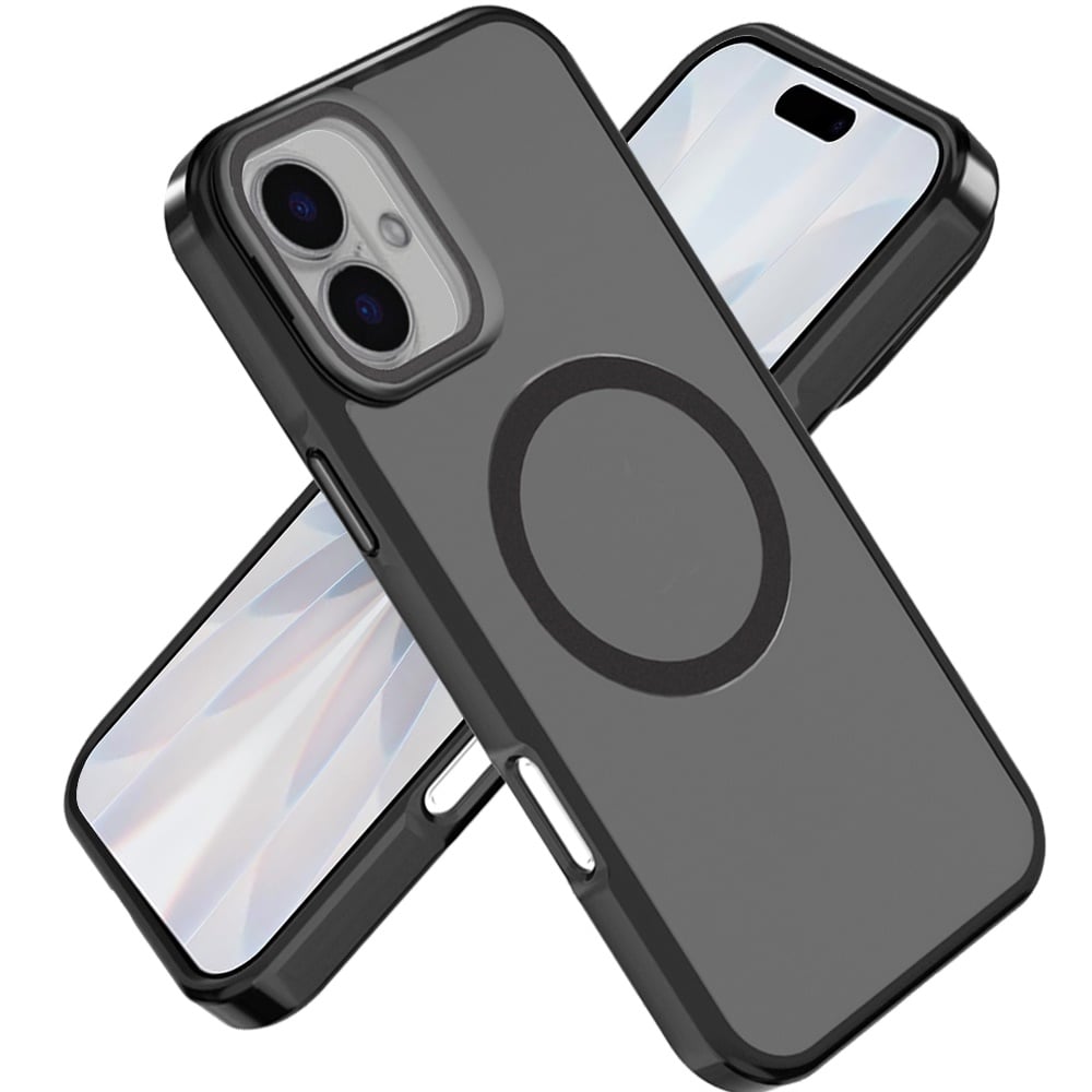 For Apple iPhone 17 (6.3") Tough HQ Hybrid Case with Aluminum Frame Camera Stand, Compatible with MagSafe, Translucent Matte Shockproof Case Cover Black