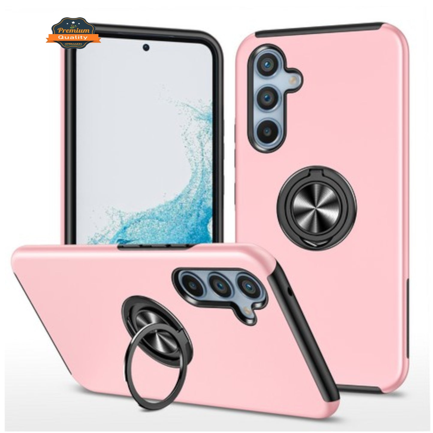 For Samsung Galaxy A37 5G Military Grade Hybrid Case with Flat Metal Ring 360° Rotation Kickstand, Slim Fit Back Hard PC Case Cover