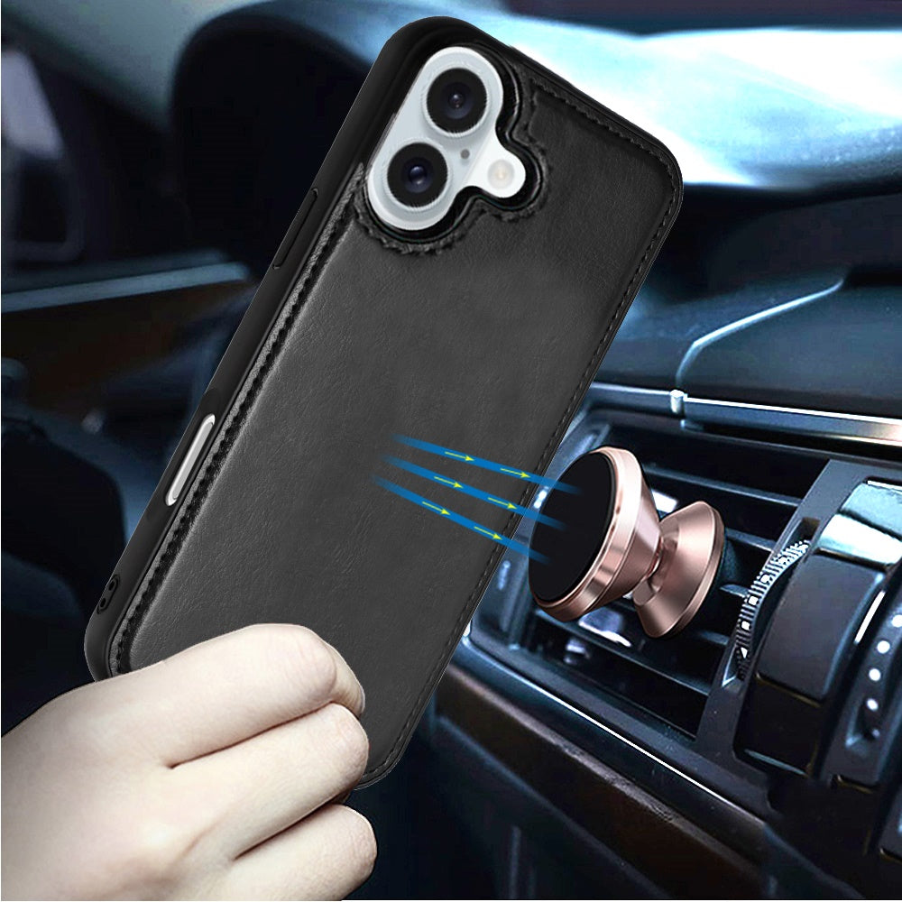 For Apple iPhone 16 Pro Max (6.9") Deattachable PU Leather Hybrid Wallet Money Credit Card Holder Support Magsafe Charger Case Cover Black