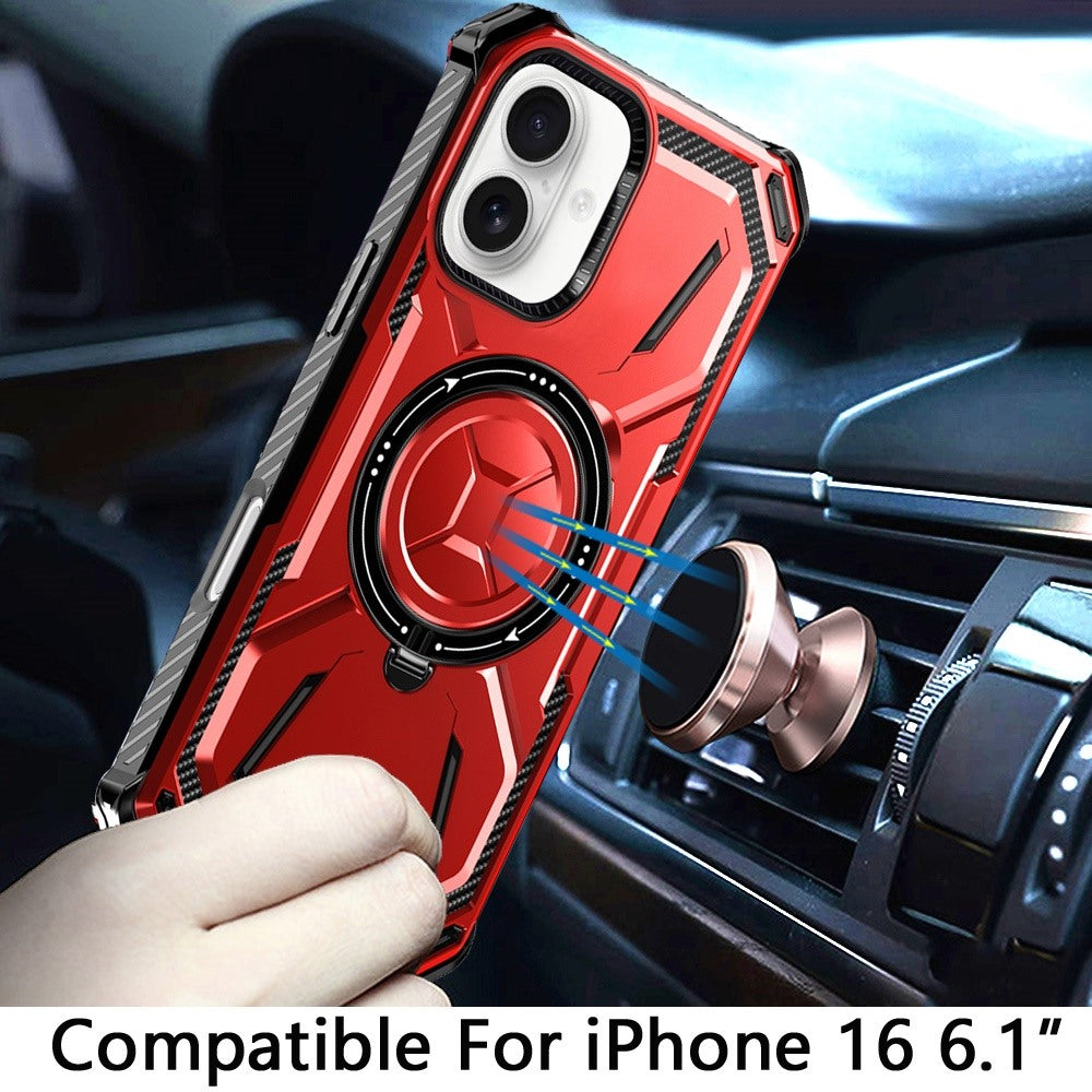 For iPhone 16 (6.1") Shockproof Hybrid Magnetic Ring Case - 360° Rotatable Stand with MagSafe Compatibility Case Cover