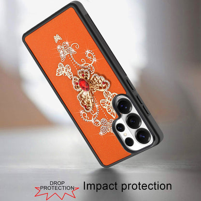 For Samsung Galaxy S26 Ultra Diamonds 3D Butterfly Bling Sparkly Glitter Ornaments Engraving Hybrid Metal Fashion Case Cover Garden Butterflies Cosmic Orang