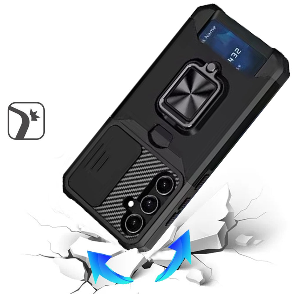For Samsung Galaxy S25 FE, S25 Fan Edition Wallet Case with Ring Stand & Slide Camera Cover Back Credit Card Slot Holder, Military Grade Case Cover