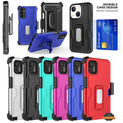 For Motorola Moto G 5G 2026 / Moto G Play 2026 Hybrid Wallet Case with Invisible ID Card Slot, Kickstand, Holster Belt Clip, Heavy-Duty Protection Case Cover
