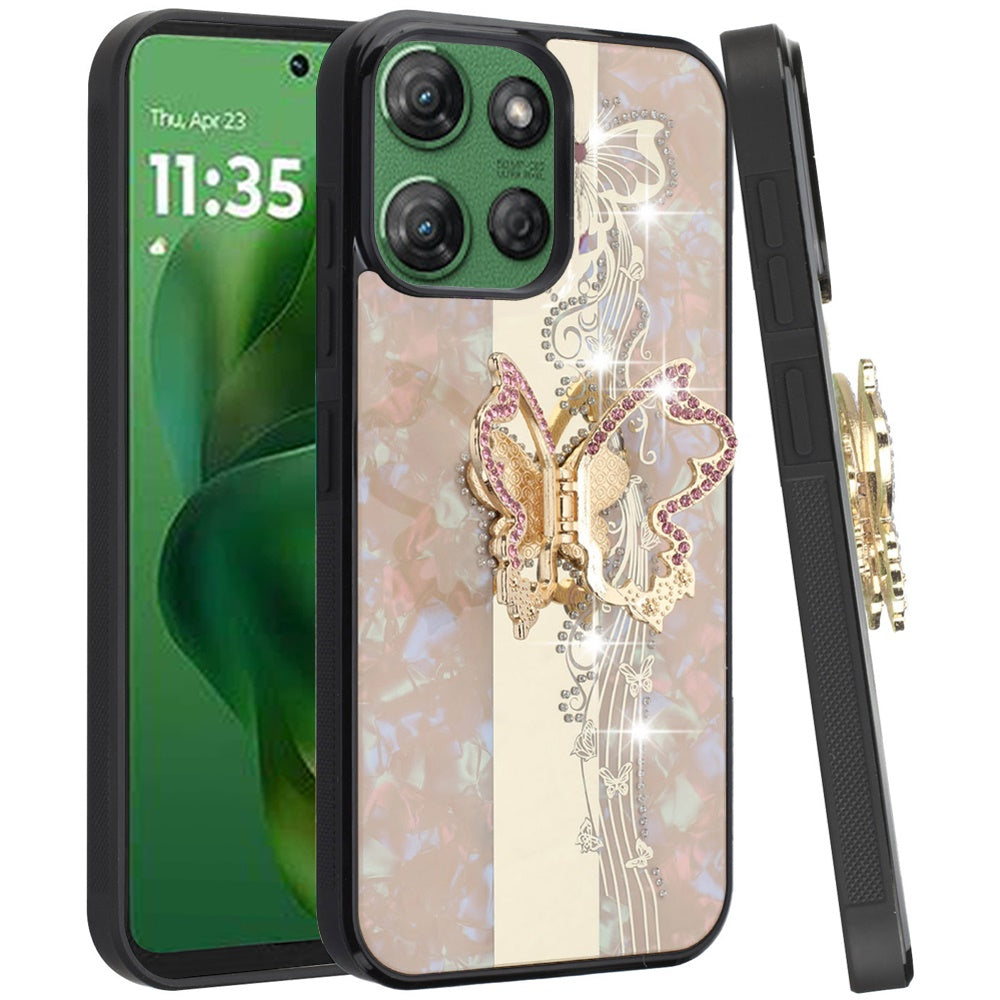 For Motorola Moto G Power 5G 2025 Diamonds 3D Fashion Bling Sparkly Glitter Ornaments Engraving Hybrid with Ring Stand Case Cover