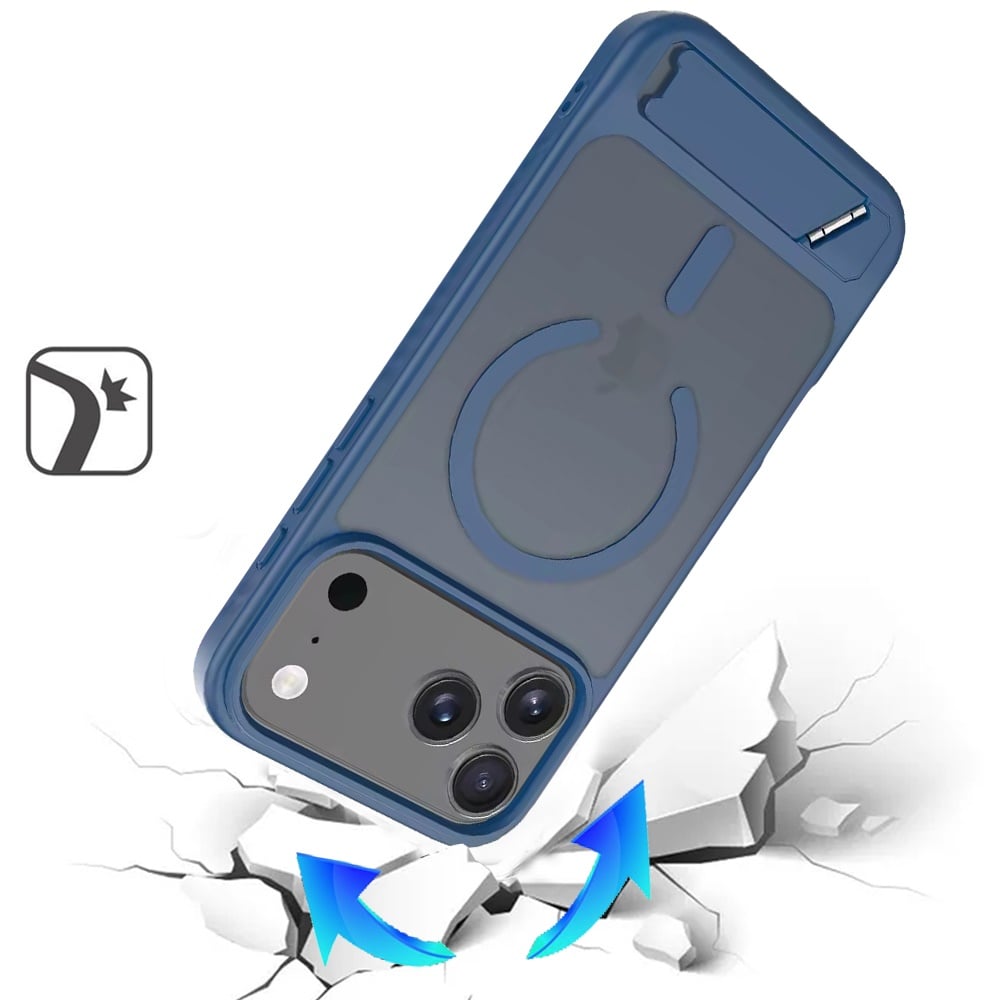 Phone Case for Apple iPhone 17 Pro Matte Magnetic Metal Kickstand Shockproof Grip Anti Slip Durable Protective Heavy Duty Hybrid Cover Royal blue