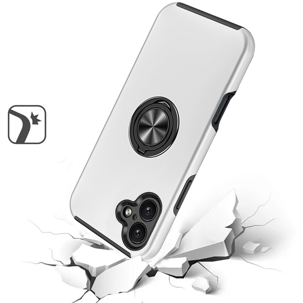 For Samsung Galaxy S25 EDGE Hybrid 360 Degree Rotatable Metal Invisible Ring Stand Holder Slim Fit Magnetic Car Mount Shockproof Case Cover Silver