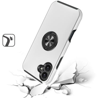 For Samsung Galaxy S25 EDGE Hybrid 360 Degree Rotatable Metal Invisible Ring Stand Holder Slim Fit Magnetic Car Mount Shockproof Case Cover Silver