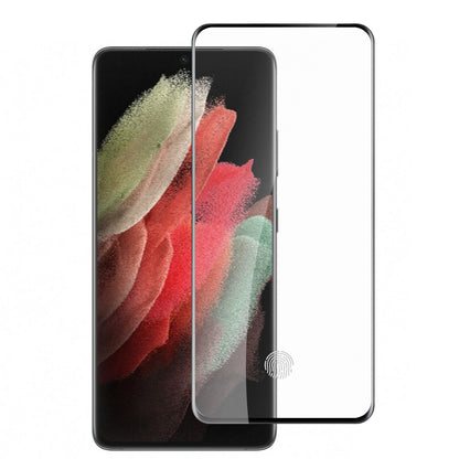 For Samsung Galaxy S21 Ultra Tempered Glass Screen Protector with Fingerprint Unlocking 3D Curved Edge Full Glue & Full Coverage Protector Black