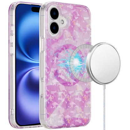 For Apple iPhone 16 Pro (6.3") Floral Pattern Design Cute Clear Hybrid Compatible with Magsafe Double Layer Soft TPU Hard PC Case Cover