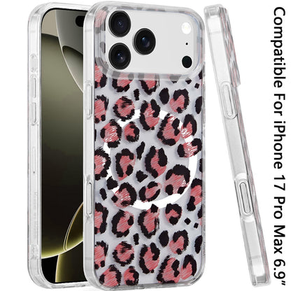 For Apple iPhone 17 Pro Max Stylish Pattern Fashion IMD Printed Design TPU Double Layer Slim Shockproof with Magnetic Back Case Cover Beauty Leopard