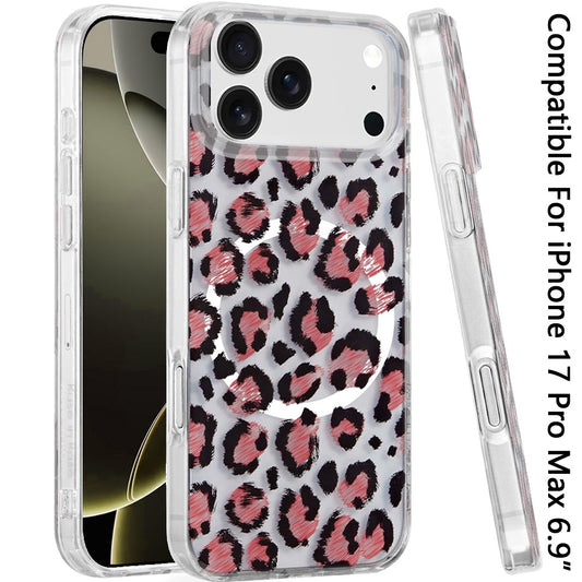 For Apple iPhone 17 Pro Max Stylish Pattern Fashion IMD Printed Design TPU Double Layer Slim Shockproof with Magnetic Back Case Cover Beauty Leopard