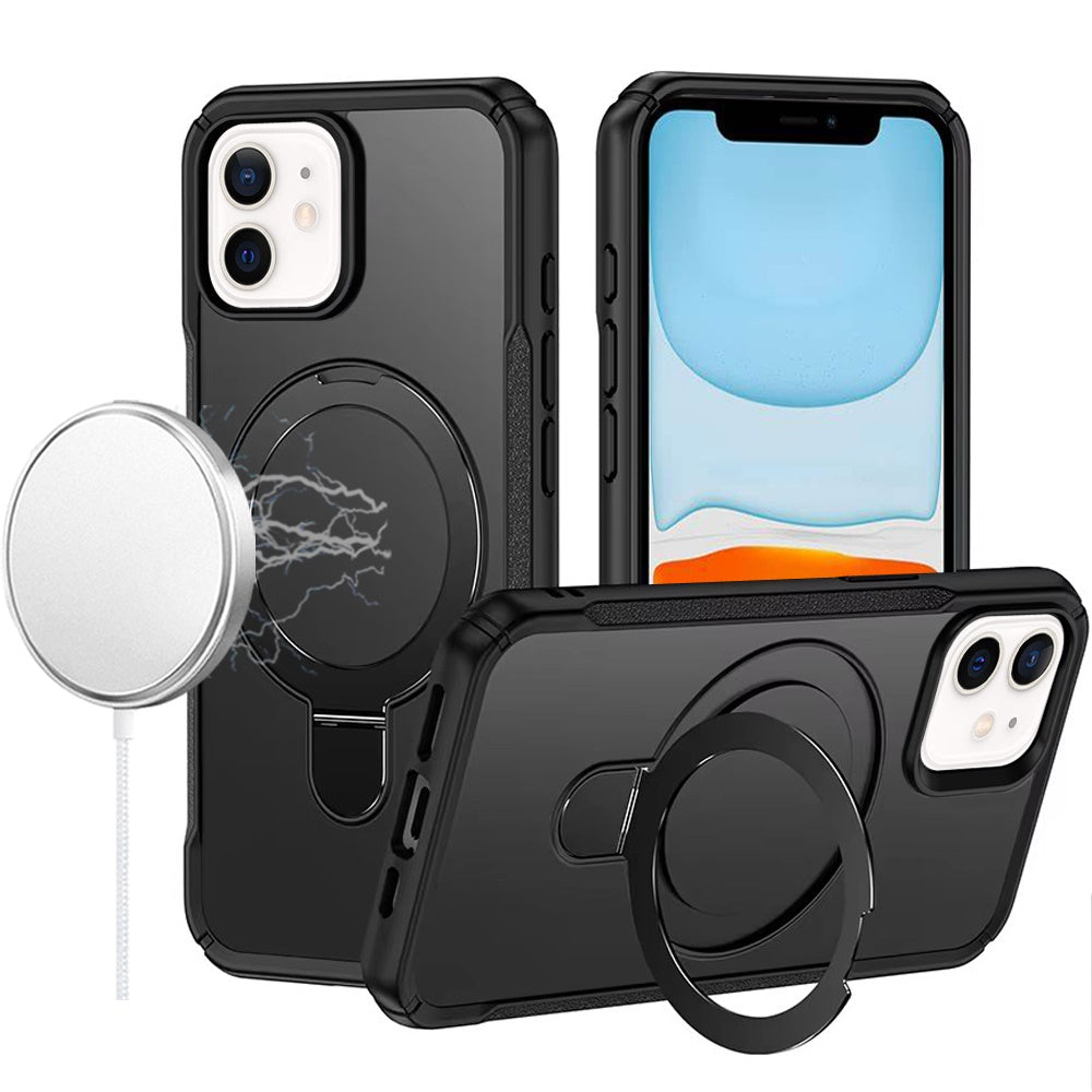 For Apple iPhone 11 Matte Finish Magnetic Ring Hybrid Protective Invisible Kickstand Magsafe Compatible Case Cover Cosmic Orange