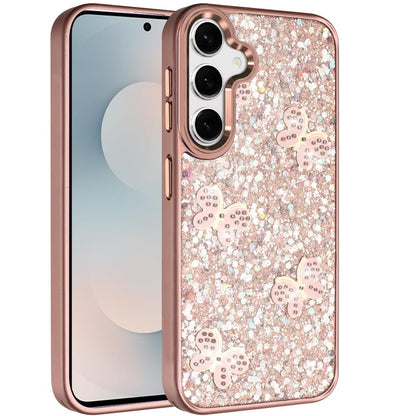 For Samsung Galaxy S25 Fan Edition /Galaxy S25 FE Cute Butterfly Crystal Diamond Glitter Case Sparkle Bling Frame Metallic Edges, Shimmer TPU Hybrid Case Cover