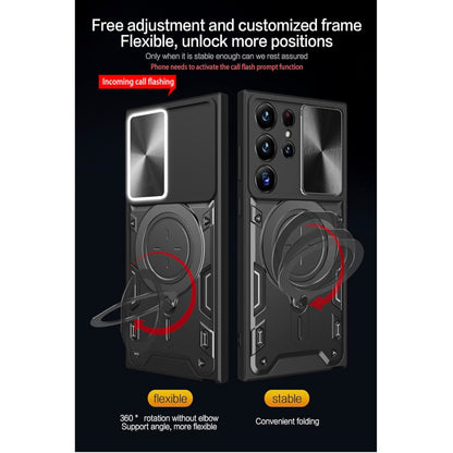 For Samsung Galaxy S25+ S25 Plus /S24+ Hybrid Shockproof with Magnetic Ring Stand, Compatible with Magsafe & Sliding Camera Lens Protector Case Cover