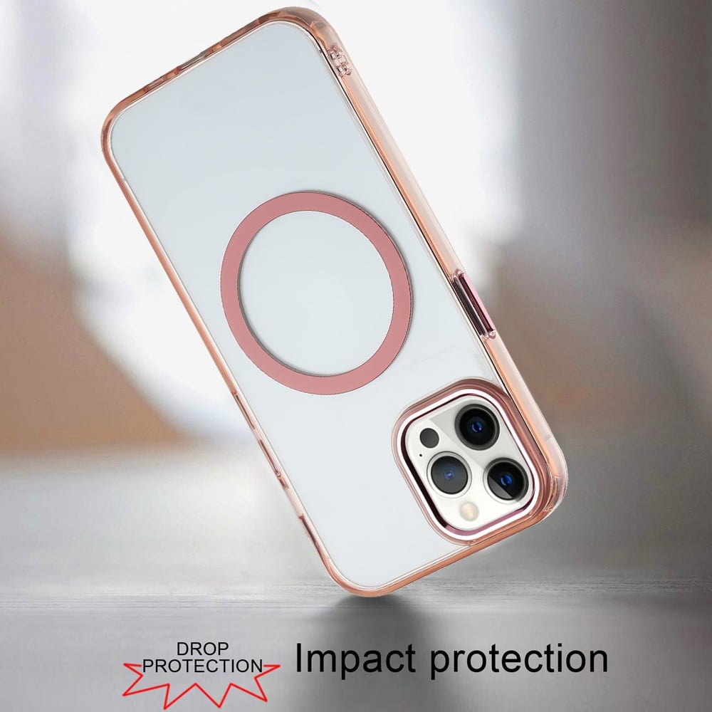 For Apple iPhone 12 Pro Max Transparent Back Hybrid Case - Magnetic Circle, Color Frame, Metal Buttons, MagSafe Compatible Case Cover