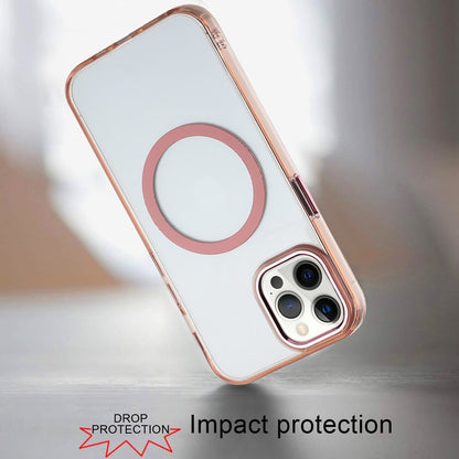 For Apple iPhone 12 Pro Max Transparent Back Hybrid Case - Magnetic Circle, Color Frame, Metal Buttons, MagSafe Compatible Case Cover