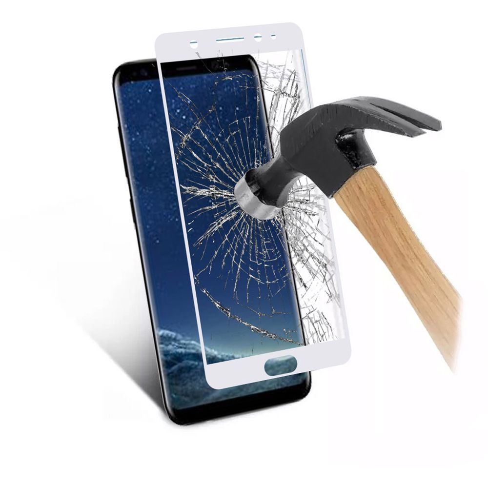 For Samsung Galaxy S8 Premium Tempered Glass Screen Protector Designed to allow full functionality Fingerprint Unlock 3D Curved Edge Glass Full coverage Protector Clear White