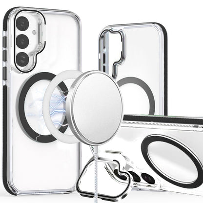 For Samsung Galaxy S25 FE /S25 Fan Edition Hybrid Clear Back Case with Invisible Camera Bracket Stand, MagSafe Magnetic Circle, Shockproof Color Frame Case Cover