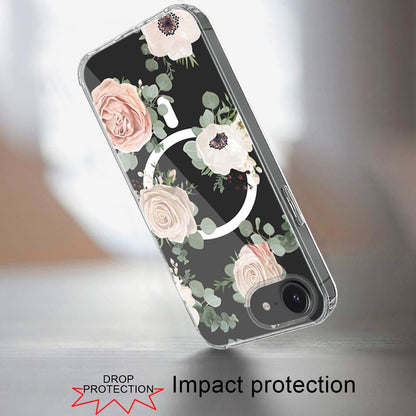 For Apple iPhone 17E /16E Hybrid Flower Design Stylish Fashion Case, MagSafe Compatible, Thick Shockproof Hard PC Case Cover