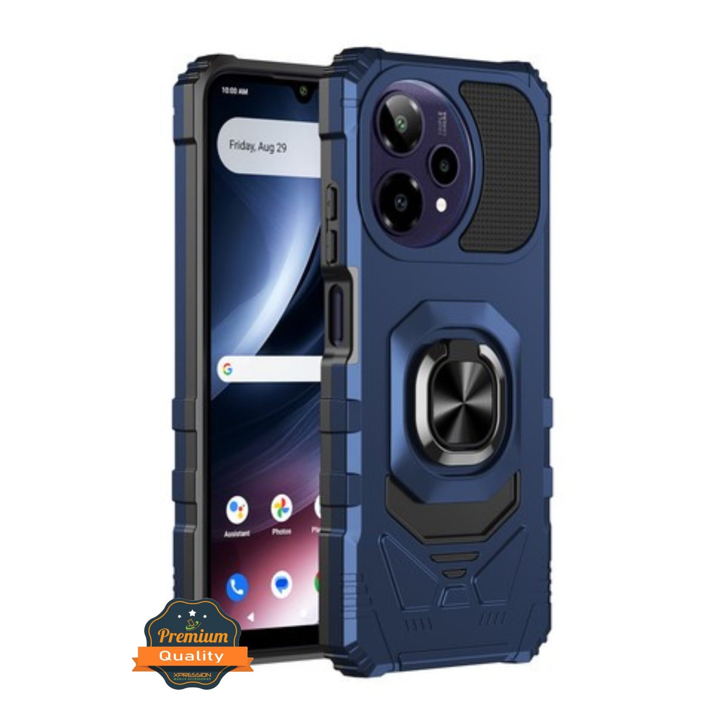 For AT&T Verge 2 Hybrid Magnetic Car Mount Ring Kickstand Stand Holder Full-Body Armor Protective [Military Grade] Case Cover