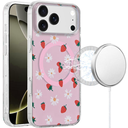 For Apple iPhone 17 Pro Max Stylish Pattern Fashion IMD Printed Design TPU Double Layer Slim Shockproof with Magnetic Back Case Cover Strawberry Daisy
