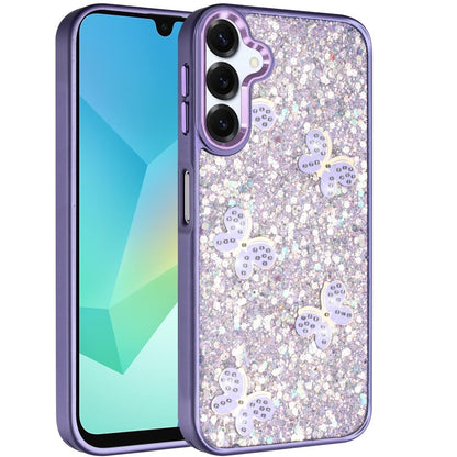 For Samsung Galaxy A16 5G Cute Butterfly Crystal Diamond Glitter Case Sparkle Bling Frame Metallic Edges, Shimmer TPU Hybrid Case Cover
