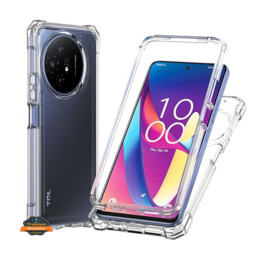 For TCL 50 XL 5G Hybrid 2in1 Front Bumper Frame Cover Square Edge Shockproof Soft TPU + Hard PC Anti-Slip Heavy Duty Case Cover - Clear Transparent