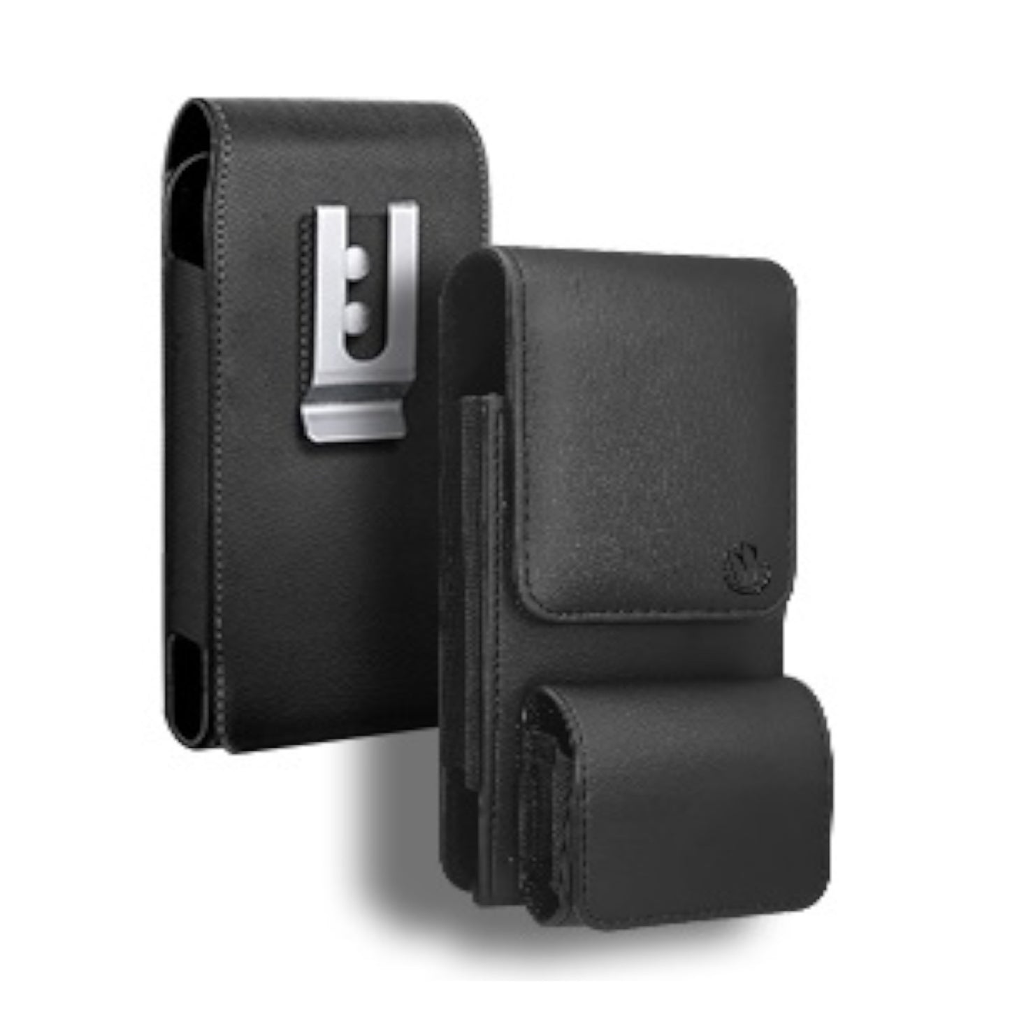 For Vertical Leather Universal Pouch 2in1 Dual Phone Holster with Airpods Holder, Metal Belt Clip Loop Holder Cover For Device Size 6.7" Case Cover Black