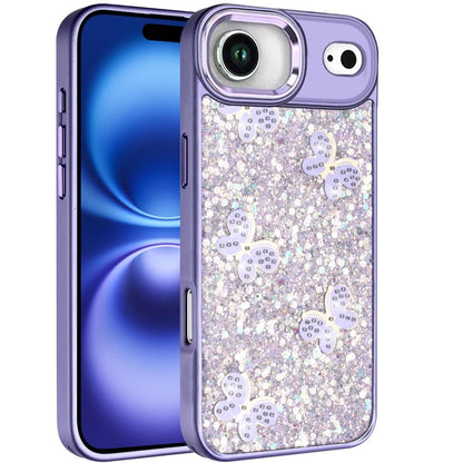 For Apple iPhone 17 Air (6.6") Cute Butterfly Crystal Diamond Glitter Case Sparkle Bling Frame Metallic Edges, Shimmer TPU Hybrid Case Cover