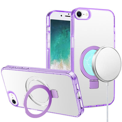 For Apple iPhone 17E /16E Transparent Magnetic Ring Circle Stand with MagSafe Compatible Hybrid Dotted Edged Hard PC Shockproof Case Cover Light Purple