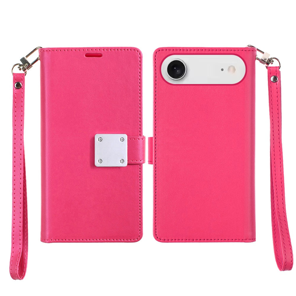For Apple iPhone 17 Air (6.6") Wallet Cases PU Leather with Credit Card /ID /Cash Holder Slot Dual Flip Book Pouch, Stand and Strap Case Cover